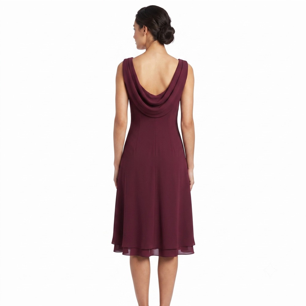 Jones Wear Dress Womens 8‎ Burgundy Cowl Back Sleeveless Boat Neck Midi Formal